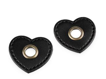 Ösen-Patches Herzform 32x35mm  Ø 8 mm Schwarz-Altmessing